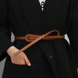 2/$30 Slim Brown Belt Knot Detail Adjustable PU Leather Thin For Coat Dress